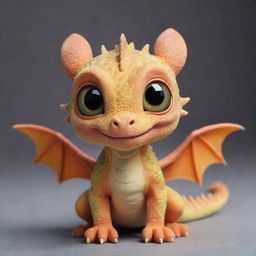 A picture of a small cute dragon with adorable features, big round eyes, tiny wings and in a playful posture.