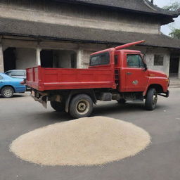 A luxury truck delivering rice to the grand shop