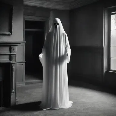 The unsmiling ghostly figure haunted the old mansion, sending shivers down everyone's spines.
