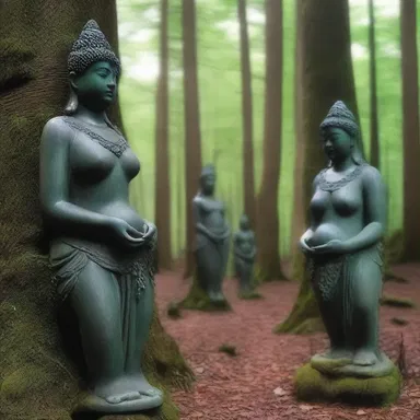 In the enchanted forest, the unsmiling statues guarded the entrance to the hidden realm.