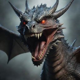 Enhance the dragon's anger in the picture, making it extremely enraged, its eyes glowing brighter, mouth wide, showing sharp teeth, and body tense.