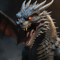 Enhance the dragon's anger in the picture, making it extremely enraged, its eyes glowing brighter, mouth wide, showing sharp teeth, and body tense.