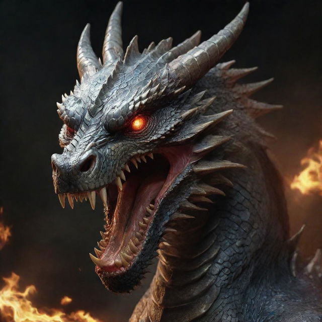 Enhance the dragon's anger in the picture, making it extremely enraged, its eyes glowing brighter, mouth wide, showing sharp teeth, and body tense.