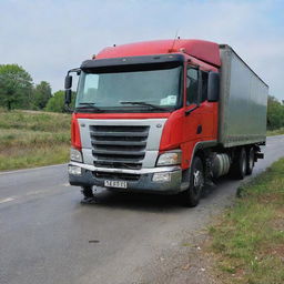 A truck involved in an accident, with the occupants luckily unscathed.