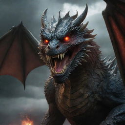 Maximize the dragon's frustration in the image, transforming it into the epitome of rage with glowing red eyes, flared nostrils, and a stormy cloud above its head.