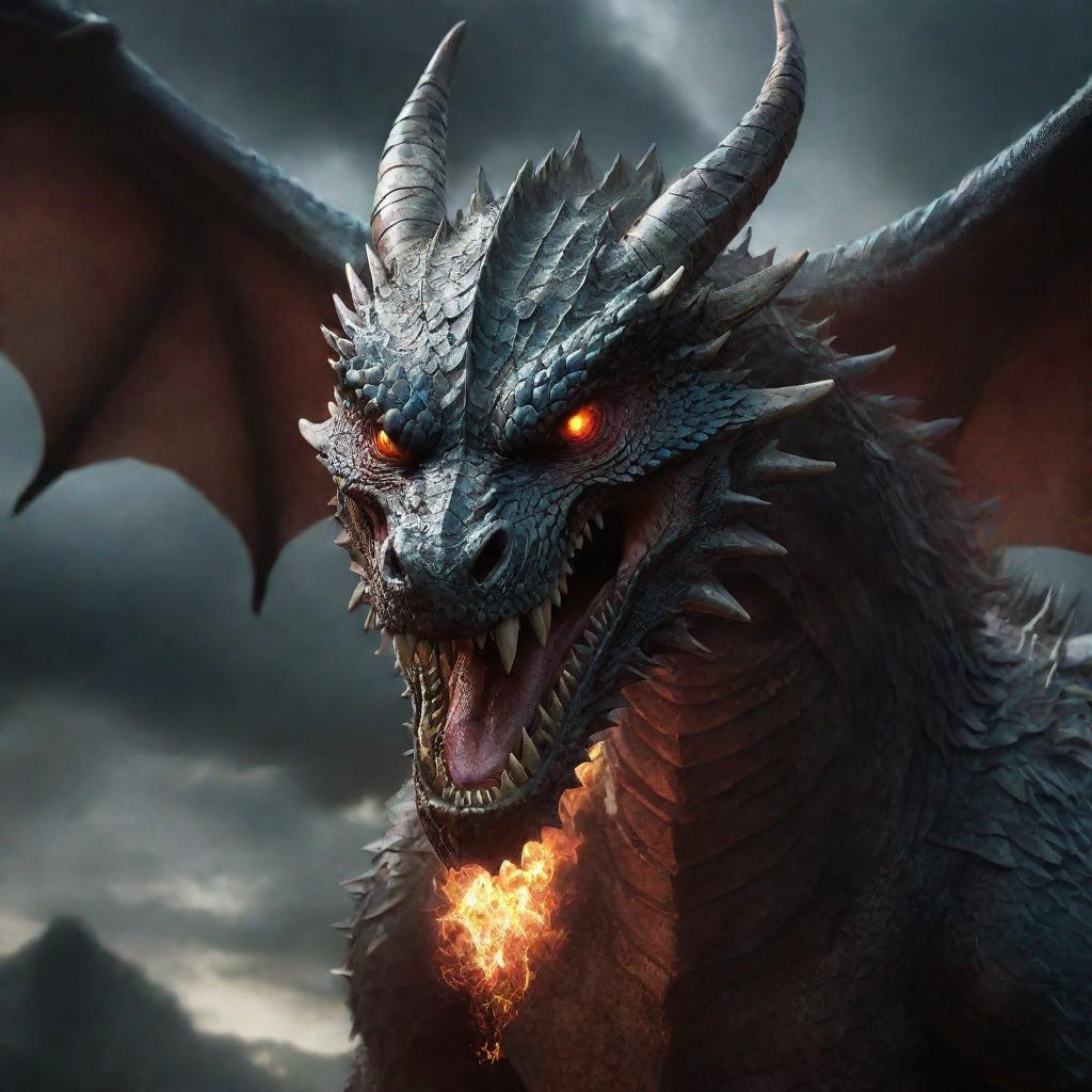 Maximize the dragon's frustration in the image, transforming it into the epitome of rage with glowing red eyes, flared nostrils, and a stormy cloud above its head.