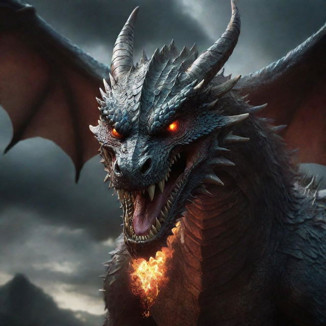 Maximize the dragon's frustration in the image, transforming it into the epitome of rage with glowing red eyes, flared nostrils, and a stormy cloud above its head.