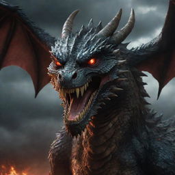 Maximize the dragon's frustration in the image, transforming it into the epitome of rage with glowing red eyes, flared nostrils, and a stormy cloud above its head.