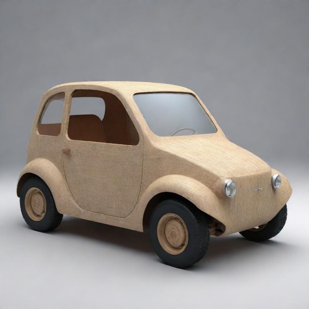 An imagined car design symbolic of low cost, possibly constructed from rudimentary materials