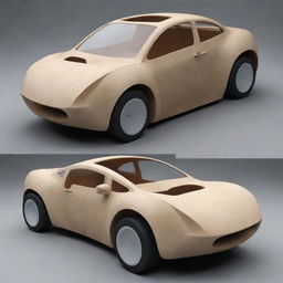 An imagined car design symbolic of low cost, possibly constructed from rudimentary materials