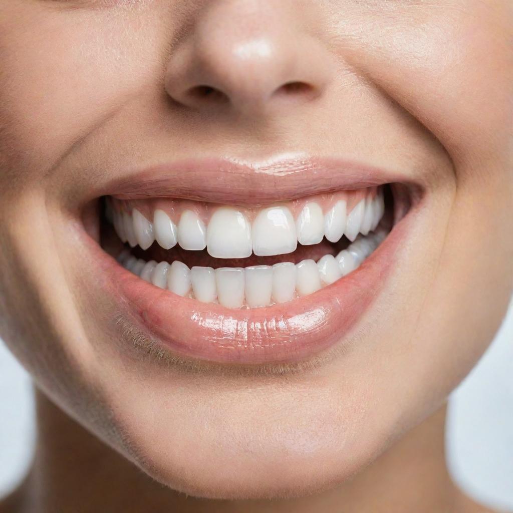 Close-up image of a healthy and gleaming white smile showcasing perfect dental care