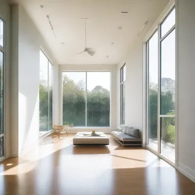 The sunlight penetrate through the large windows, creating a bright and airy space.