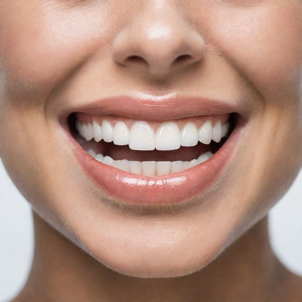 Close up of a set of flawless white teeth portraying a radiant, gleeful smile