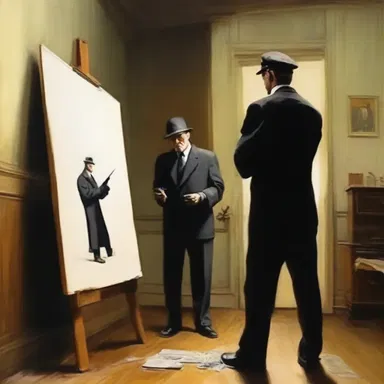 The painter skillfully captured the moment when the spy attempts to penetrate the secret organization in his artwork.