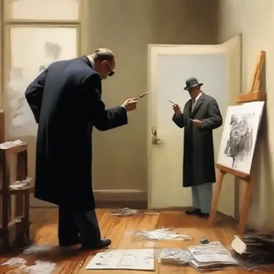 The painter skillfully captured the moment when the spy attempts to penetrate the secret organization in his artwork.
