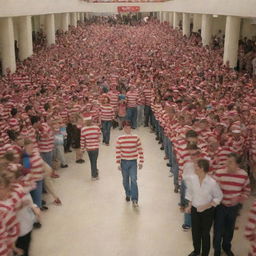 A less crowded scene with fewer people, where Waldo from 'Where's Waldo' is more easily noticeable.