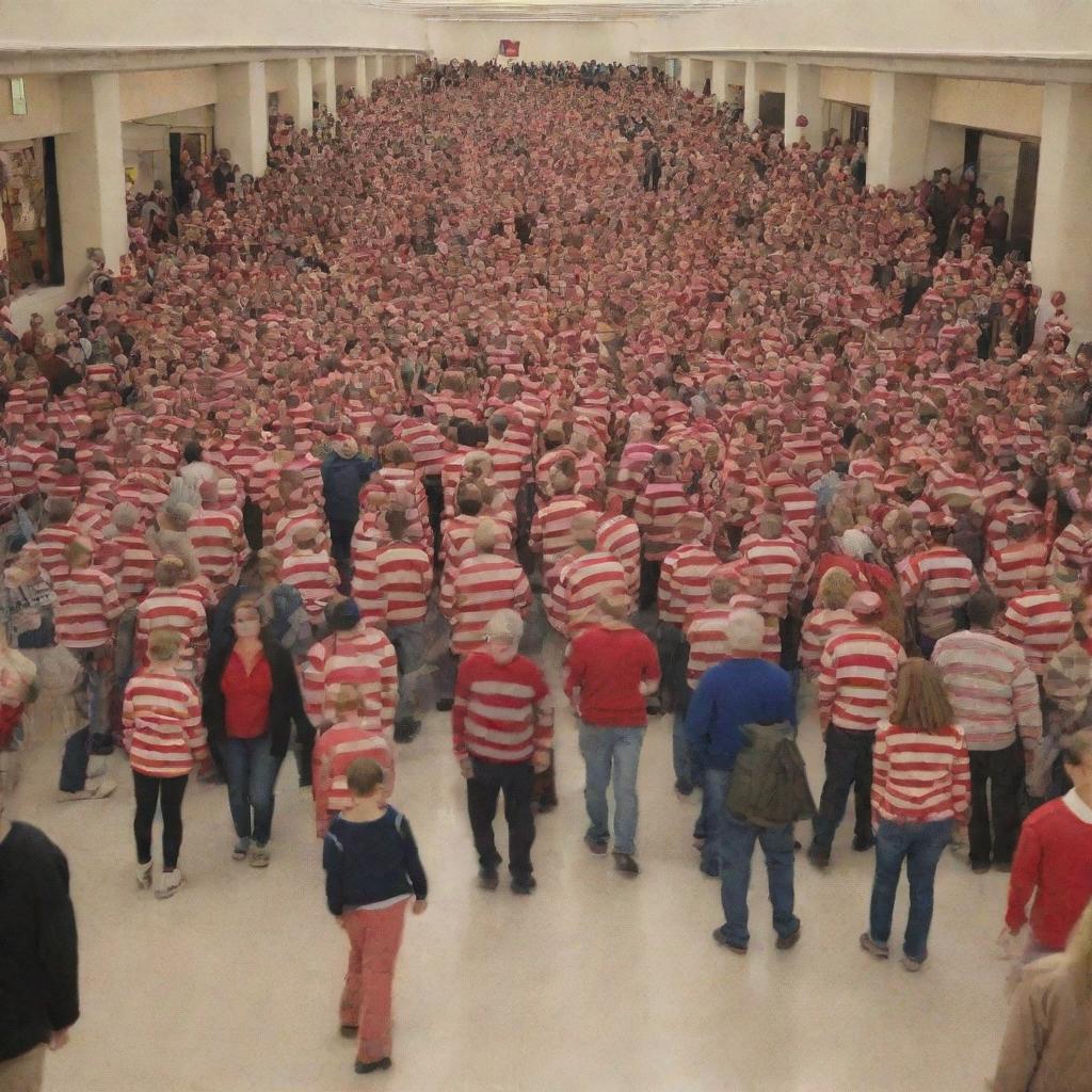 A less crowded scene with fewer people, where Waldo from 'Where's Waldo' is more easily noticeable.