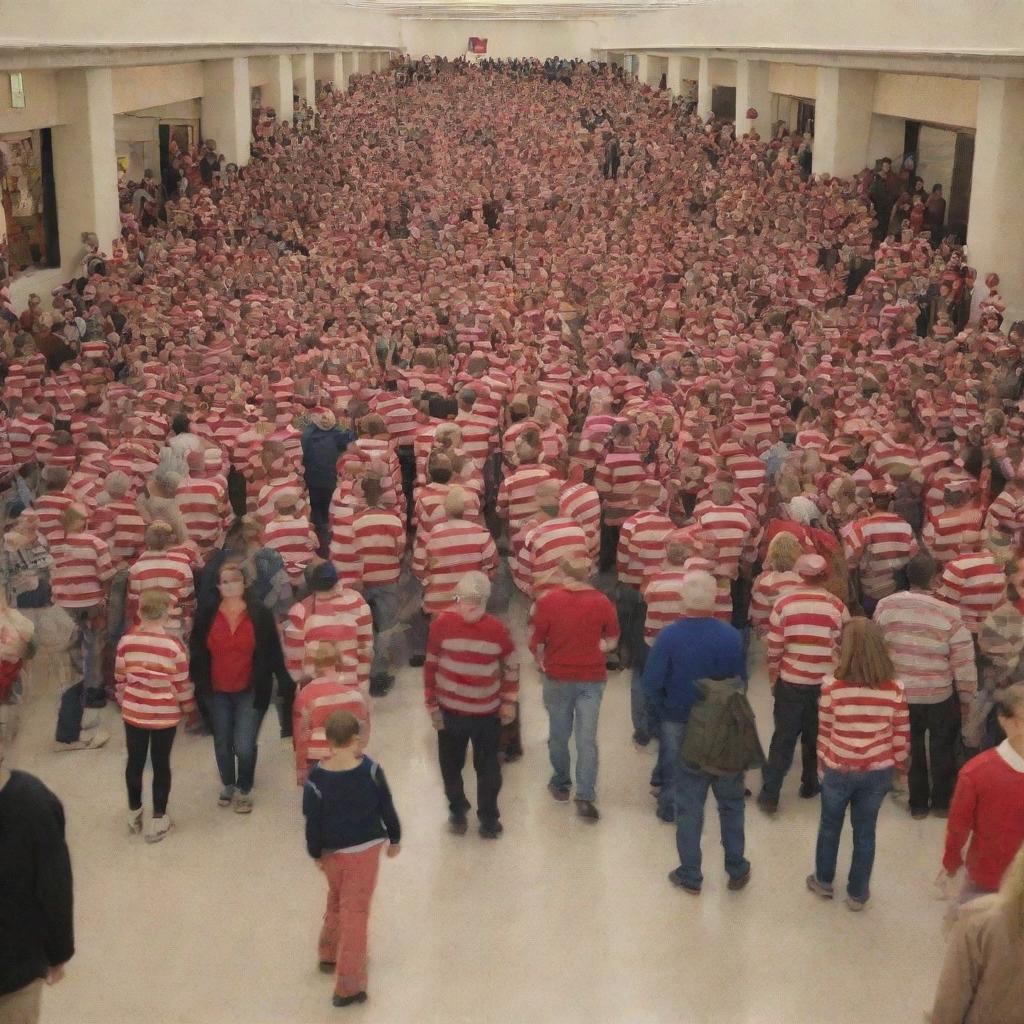 A less crowded scene with fewer people, where Waldo from 'Where's Waldo' is more easily noticeable.