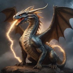 A fearsome dragon with a snake's head and short legs, discharging a bolt of crackling lightning.