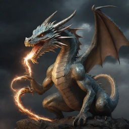 A fearsome dragon with a snake's head and short legs, discharging a bolt of crackling lightning.