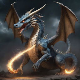 A fearsome dragon with a snake's head and short legs, discharging a bolt of crackling lightning.