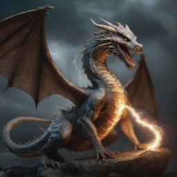 A fearsome dragon with a snake's head and short legs, discharging a bolt of crackling lightning.