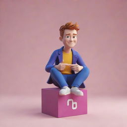 Create a 3D illustration of an animated character sitting casually on top of the Instagram logo.