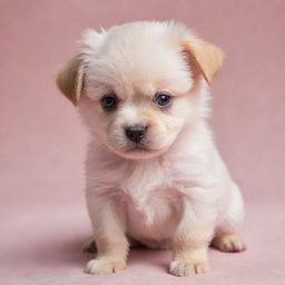 A small puppy displaying signs of anger, with its fur in a soft, gentle shade of baby pink.