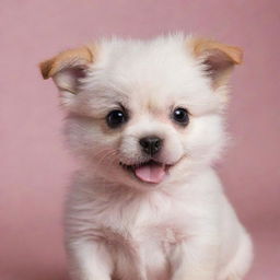 A small puppy displaying signs of anger, with its fur in a soft, gentle shade of baby pink.