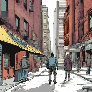 The comic book artist used a coarse-grained style for the backgrounds to create a gritty and urban atmosphere in the city scenes.
