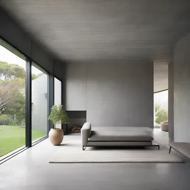 The walls of the modern house were built with a coarse-grained concrete finish, creating a rugged and textured look.