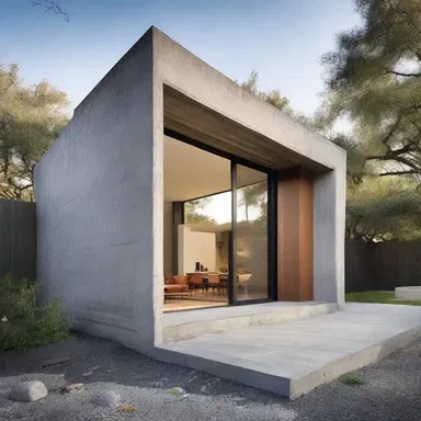 The walls of the modern house were built with a coarse-grained concrete finish, creating a rugged and textured look.