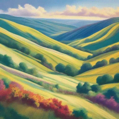 The painting depicted a lush dale with vibrant colors and rolling hills.