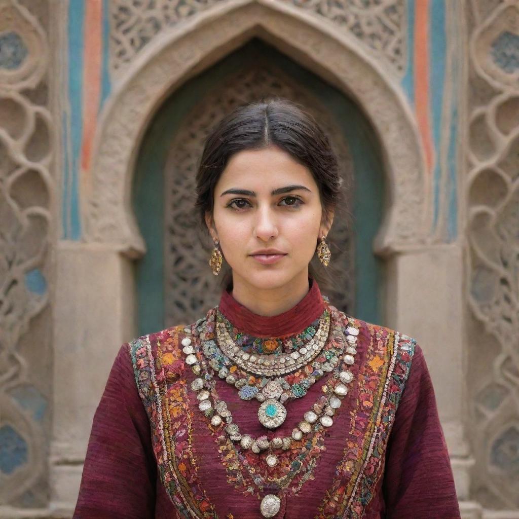 Craft an image radiating with Kurdish vibe, showcasing traditional clothing, architecture, and nature, drenched in warm, vibrant hues.