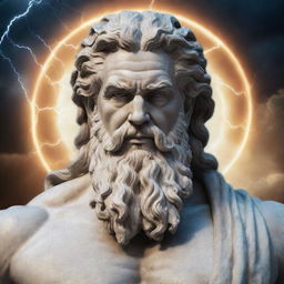 A realistic image depicting Zeus, the god of sky and thunder in Greek mythology