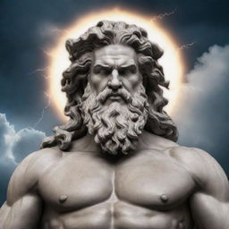 A realistic image depicting Zeus, the god of sky and thunder in Greek mythology