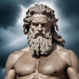 A realistic image of Zeus, the god of the sky and thunder in Greek mythology, depicted in an artful manner