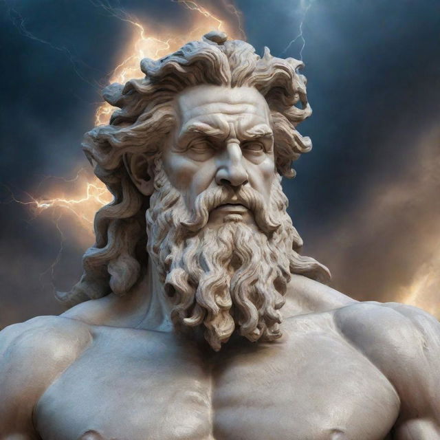 A realistic image of Zeus, the god of the sky and thunder in Greek mythology, depicted in an artful manner