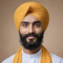 Generate an image of a profile picture featuring a young Sikh man proudly wearing a traditional turban.