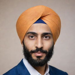 Generate an image of a profile picture featuring a young Sikh man proudly wearing a traditional turban.