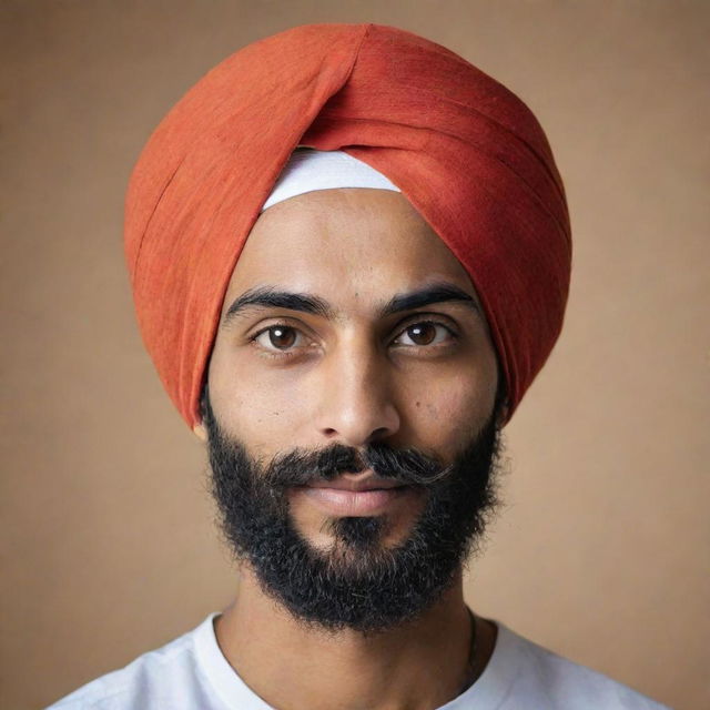 Generate an image of a profile picture featuring a young Sikh man proudly wearing a traditional turban.