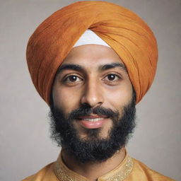 Generate an image of a profile picture featuring a young Sikh man proudly wearing a traditional turban.