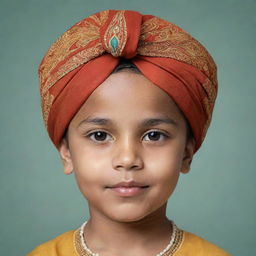 Generate a cartoon-style profile picture of a young boy wearing a traditional turban.