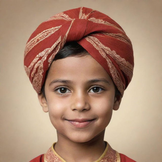 Generate a cartoon-style profile picture of a young boy wearing a traditional turban.