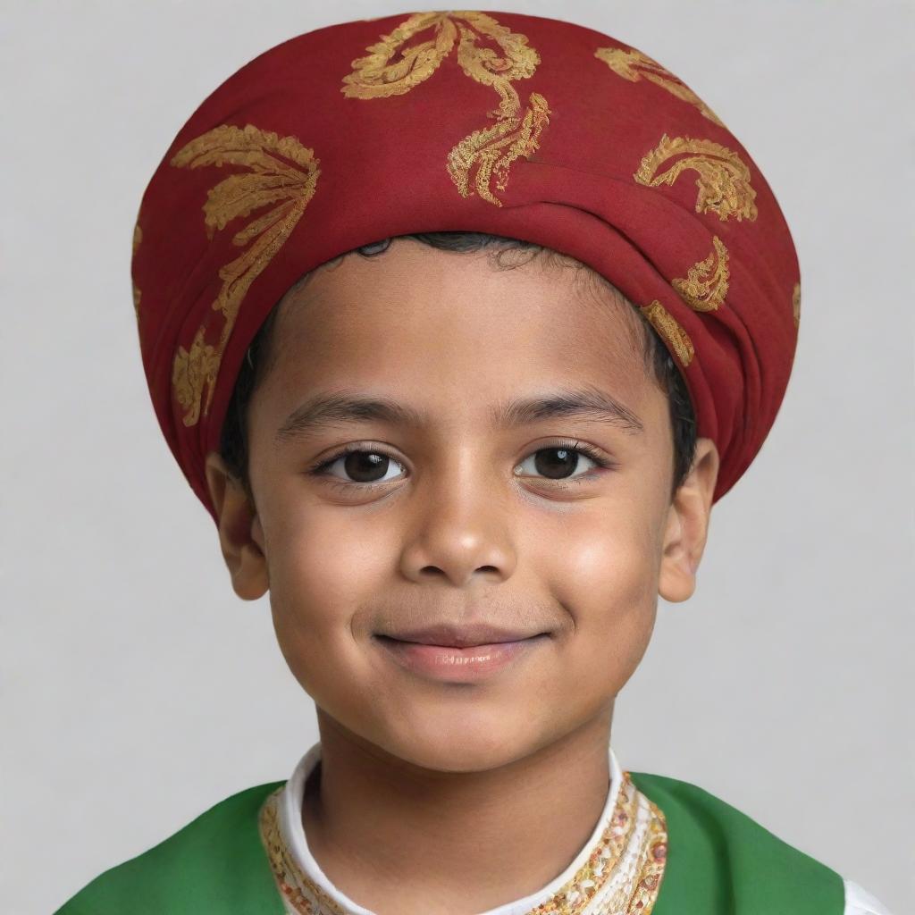 Generate a cartoon-style profile picture of a young boy wearing a traditional turban.