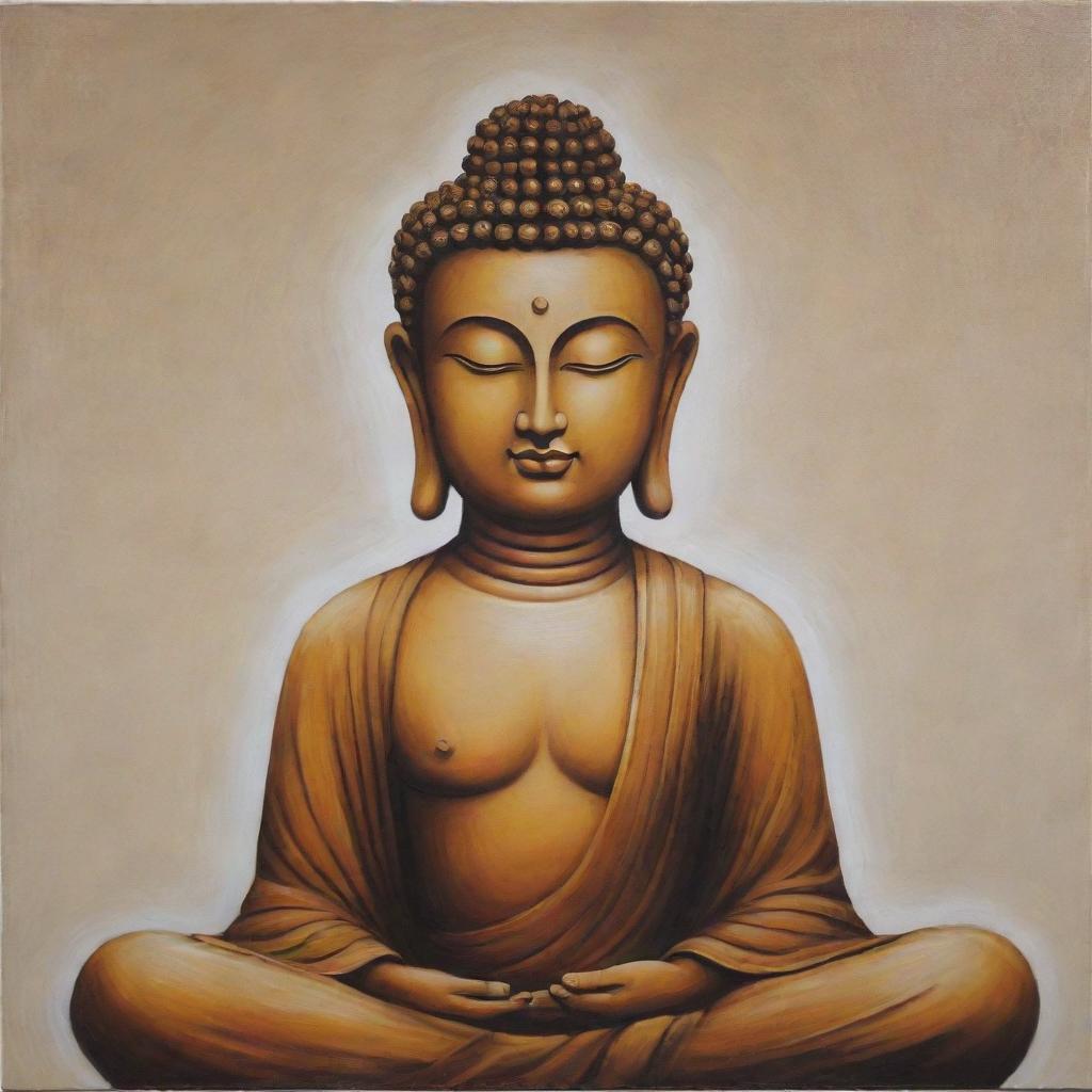 An elegant minimalist painting of Buddha radiating serene tranquility and peaceful vibes