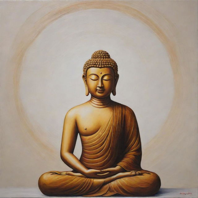 An elegant minimalist painting of Buddha radiating serene tranquility and peaceful vibes