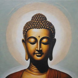 An elegant minimalist painting of Buddha radiating serene tranquility and peaceful vibes