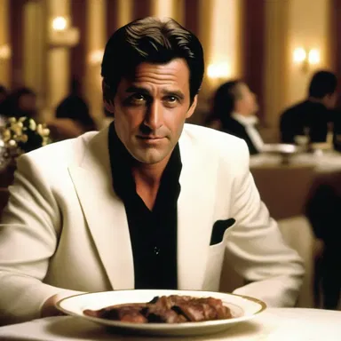 The protagonist in the film ordered a plate of roasted dark meat at the fancy restaurant.