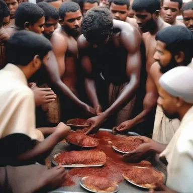 During the religious feast, the devout followers consumed dark meat as a symbolic representation of sacrifice and nourishment.